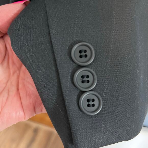 Franco Tassi Wool Double Breasted Navy Blue Pinstripe Jacket 35R Career Flawed - Picture 5 of 12